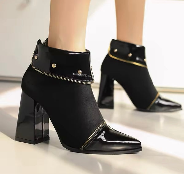 Women Fashion PU Suede Zipper High Heel Ankle Boots