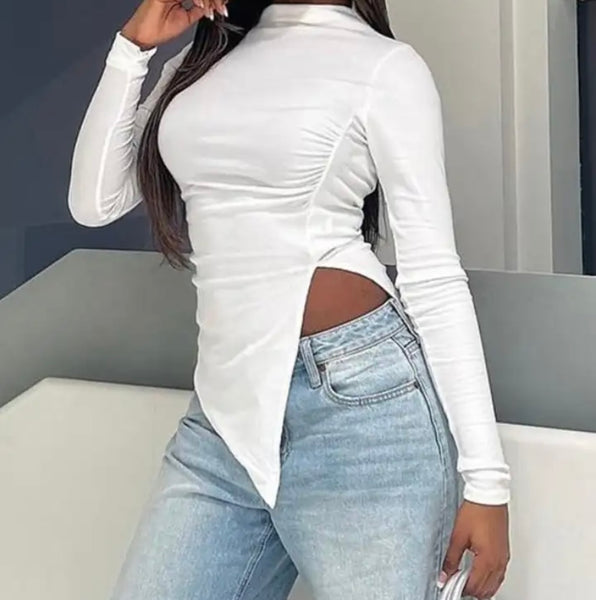Women Solid Color Full Sleeve Asymmetrical Fashion Top
