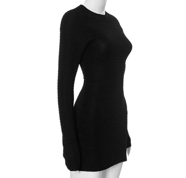 Women Black Sexy Full Sleeve Short Dress