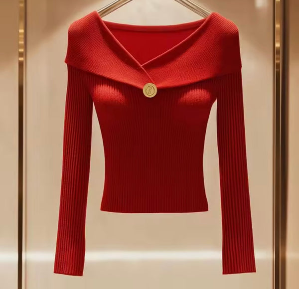 Women Fashion Ribbed Full Sleeve Knitted Sweater Top