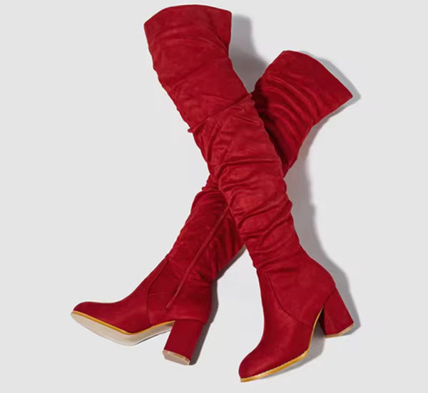 Women Color Suede Over The Knee High Heel Boots