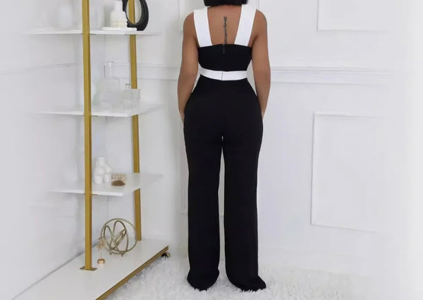 Women B&W Sexy Sleeveless Jumpsuit