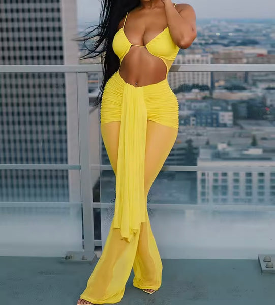 Women Sexy Halter Sleeveless Cut Out Mesh Jumpsuit