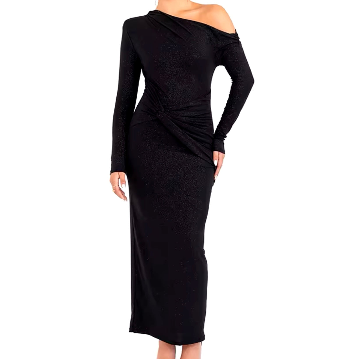 Women Sexy Sparkle One Shoulder Full Sleeve Maxi Dress