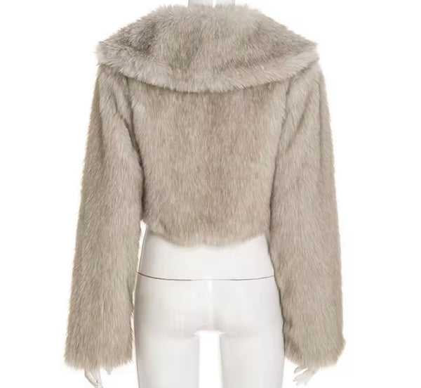 Women Sexy Fashion Faux Fur Crop Two Piece Short Set