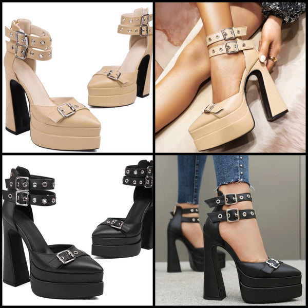 Women Fashion Buckled Platform Ankle Strap High Heels