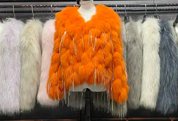 Women Fashion Faux Fur Bling Tassel Jacket