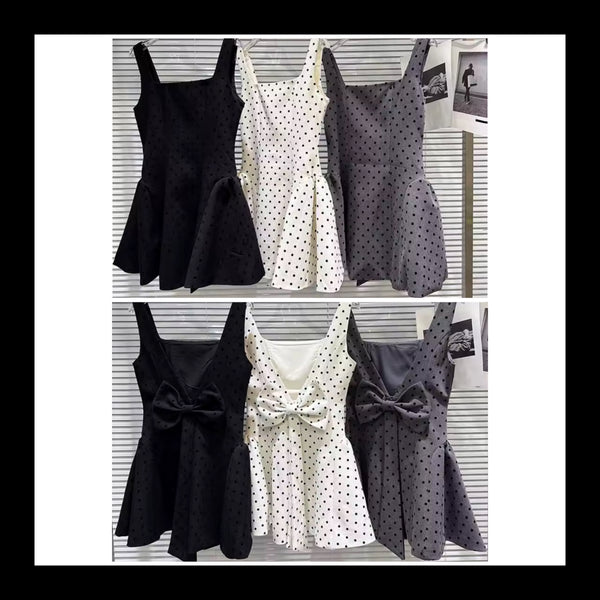 Women Sleeveless Bow Polka Dot Dress