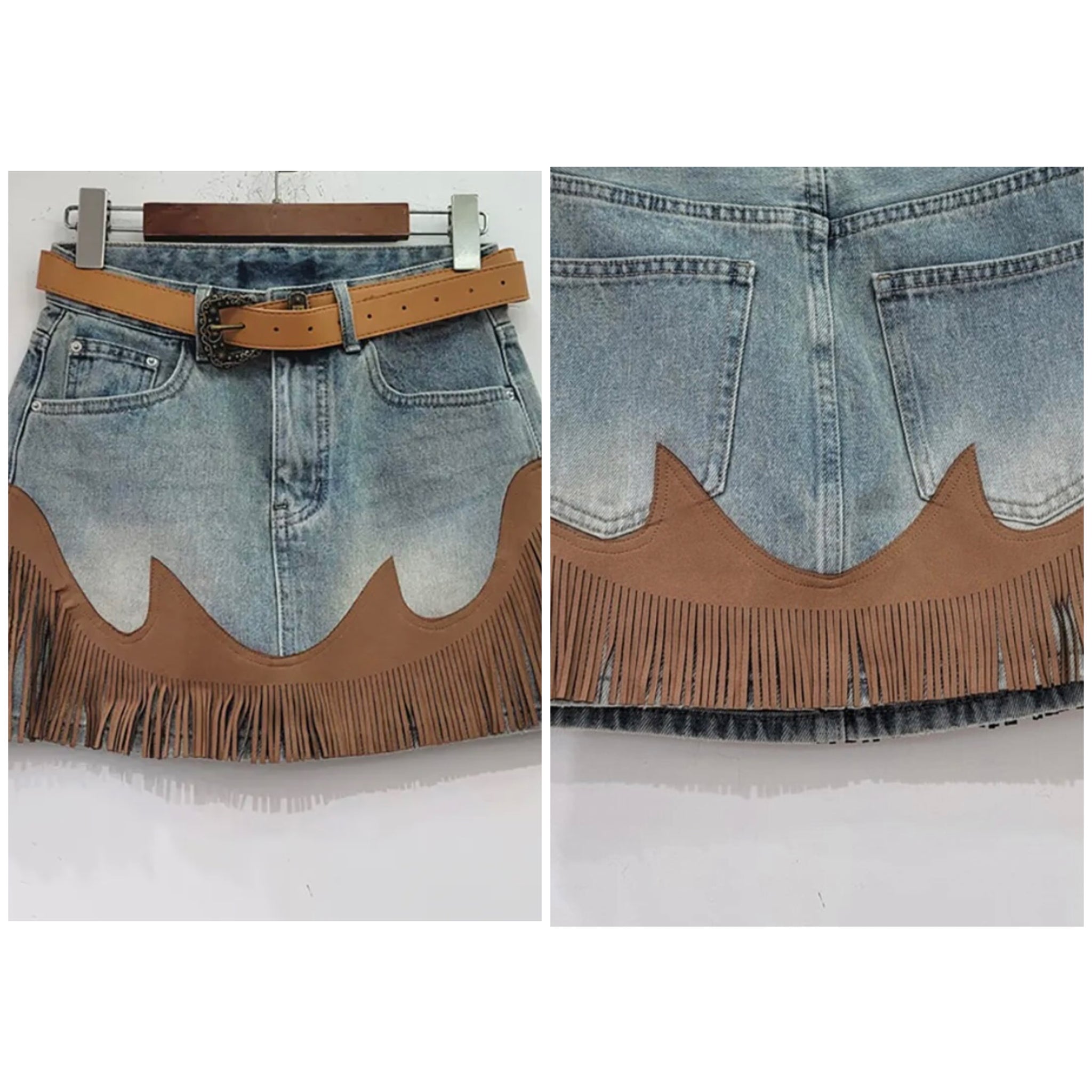 Women Fashion Denim Suede Tassel Skirt