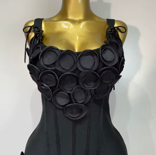 Women Black Sexy Sleeveless Printed Mesh Patchwork Dress