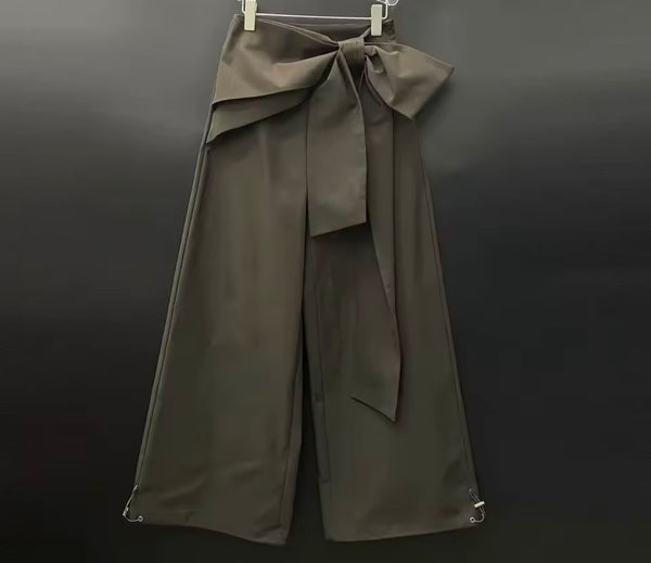Women Color Fashion Bow Wide Leg Pants