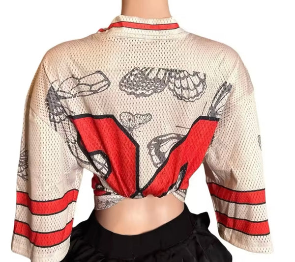 Women Sexy Number Jersey Two Piece Ruffled Skirt Set