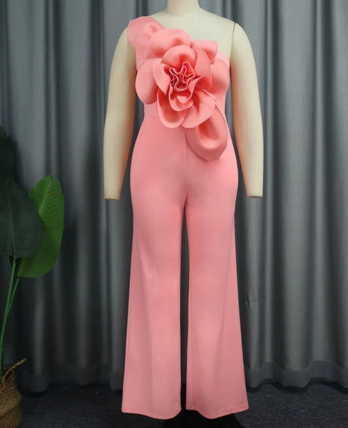 Women Sexy Flower One Shoulder Sleeveless Jumpsuit