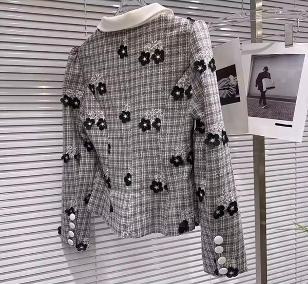 Women Floral Plaid Button Up Fashion Two Piece Skirt Set