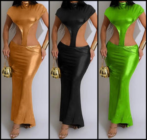 Women Sexy Sleeveless PU Maxi Dress