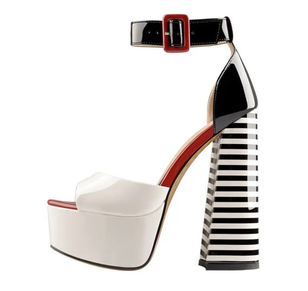 Women Fashion Patent Leather Platform Ankle Strap High Heel Sandals