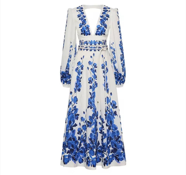 Women White Blue Floral Bikini/Swimsuit Cover Up Set