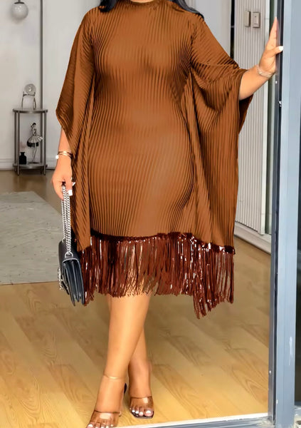 Women Sexy Short Sleeve Sequins Tassel Dress