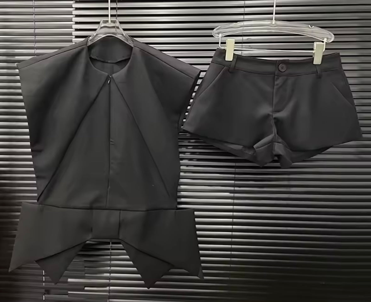 Women Sleeveless Bow Fashion Two Piece Short Set