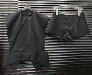 Women Sleeveless Bow Fashion Two Piece Short Set