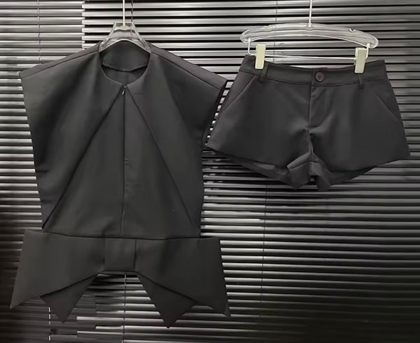 Women Sleeveless Bow Fashion Two Piece Short Set