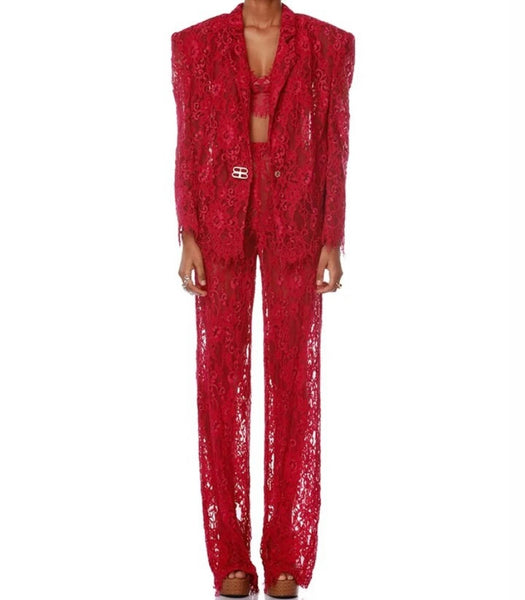 Women Sexy Fashion Lace Three Piece Pant Set