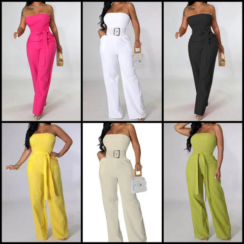 Women Sexy Strapless Solid Color Jumpsuit