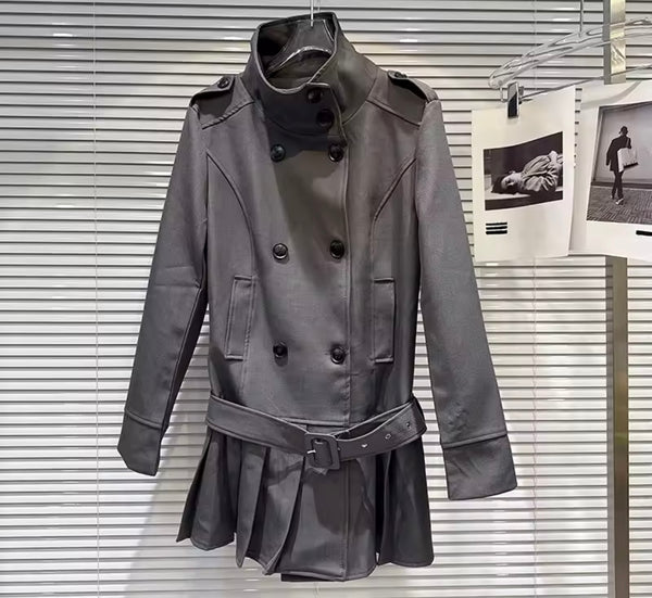 Women Fashion Button Up Ruffled Trench Jacket