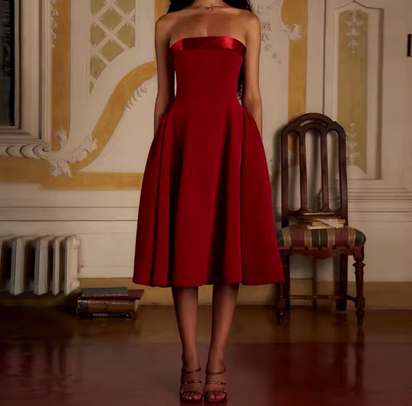 Women Strapless Sexy Knee Length Dress