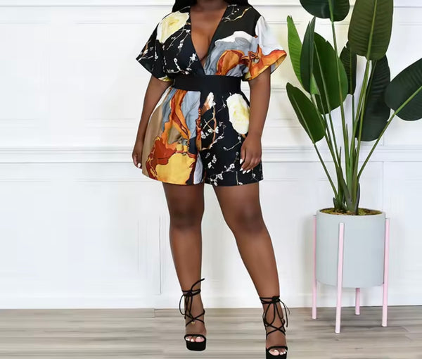 Women Multicolored Print Short Sleeve Fashion Romper