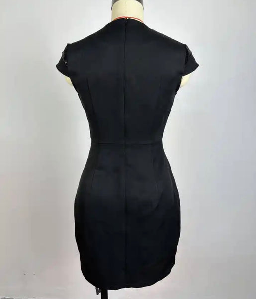 Women Black Sexy Sequins Patchwork Short Sleeve Dress