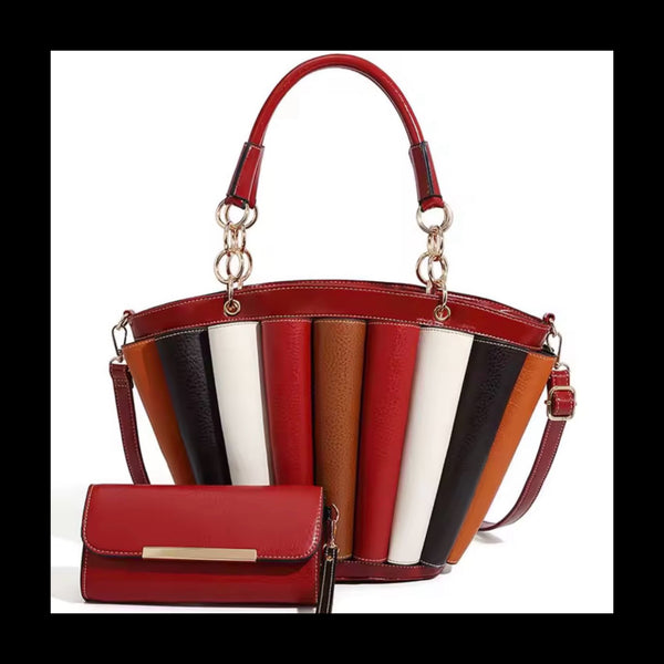 Women Fashion Multicolored Chain Wallet Purse Set