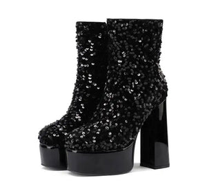 Women Platform Sequins Fashion Ankle Boots