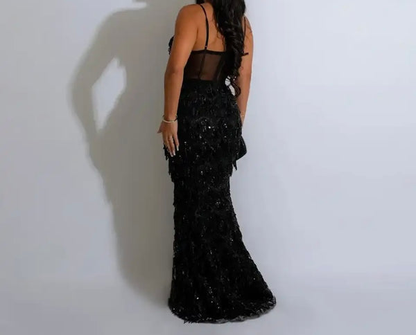 Women Sexy Sequins Tassel Sleeveless Maxi Dress