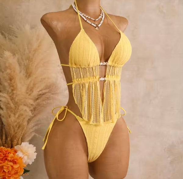 Women Sexy Yellow Halter Bikini Swimsuit