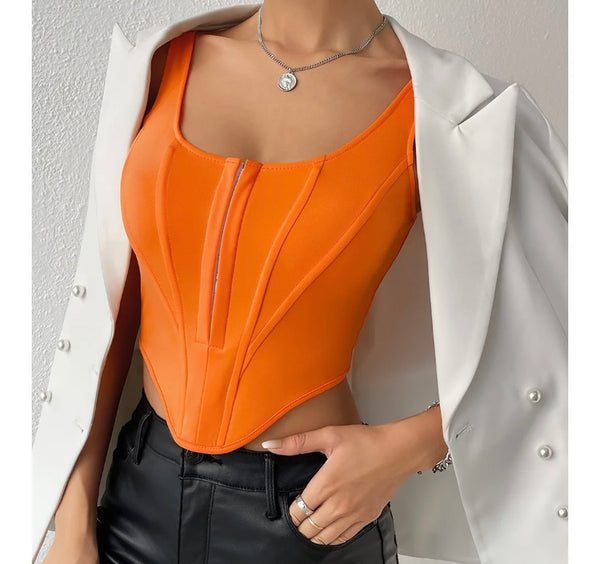 Women Sexy Fashion Sleeveless Orange Crop Top