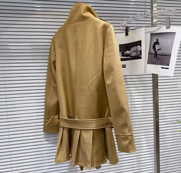 Women Fashion Button Up Ruffled Trench Jacket