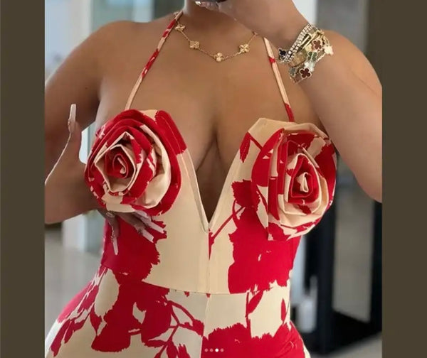 Women Floral Halter Sleeveless Sexy Fashion Jumpsuit