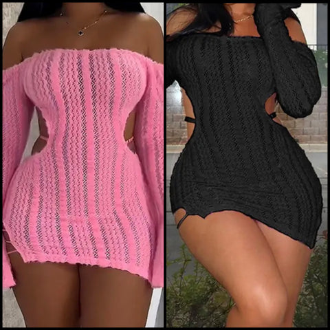 Women Sexy Off The Shoulder Open Back Full Sleeve Dress