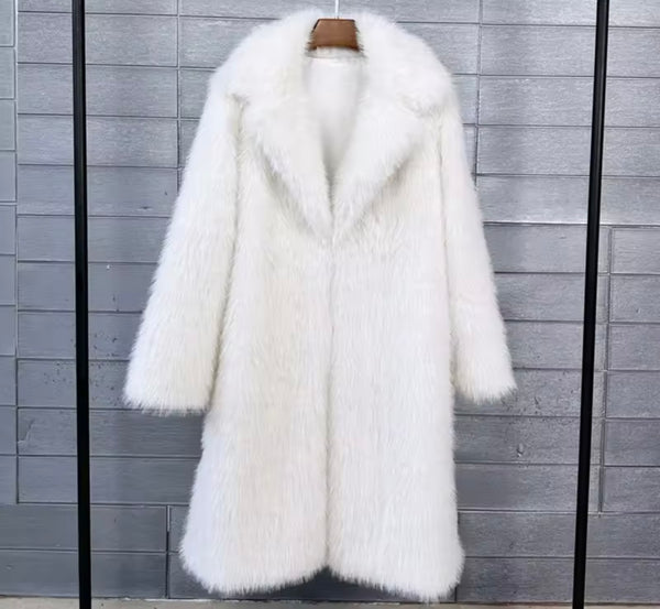 Women Fashion Color Faux Fur Long Coat