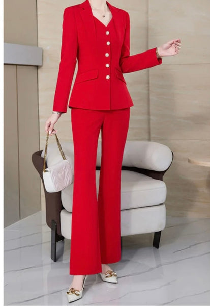 Women Fashion Button Up Full Sleeve Blazer Two Piece Pant Set