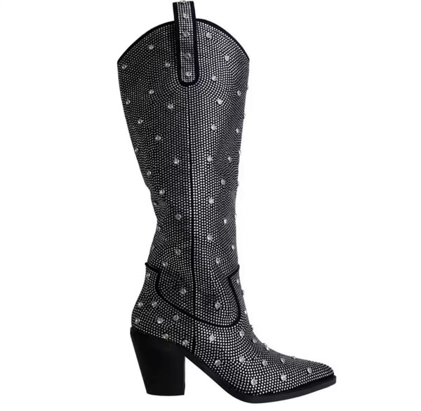 Women Bling Rhinestone Fashion Knee High Western Boots