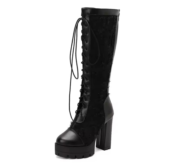 Women Fashion Fringe Lace Up Platform Knee High Boots