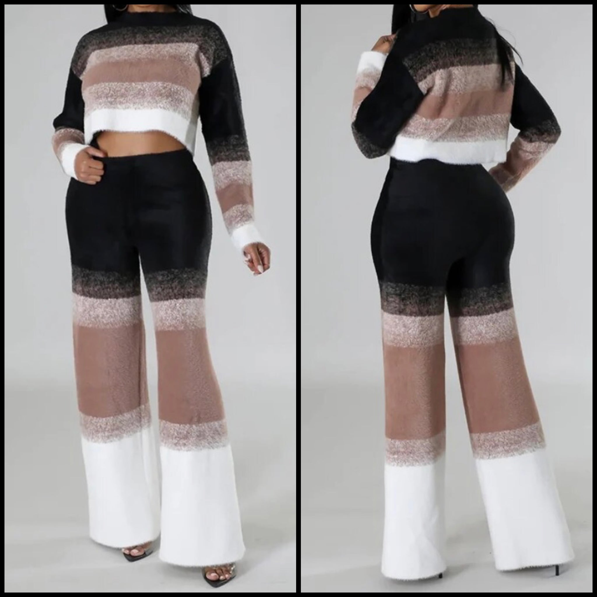 Women Multicolored Striped Fashion Two Piece Full Sleeve Pant Set