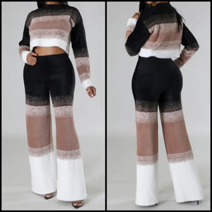 Women Multicolored Striped Fashion Two Piece Full Sleeve Pant Set