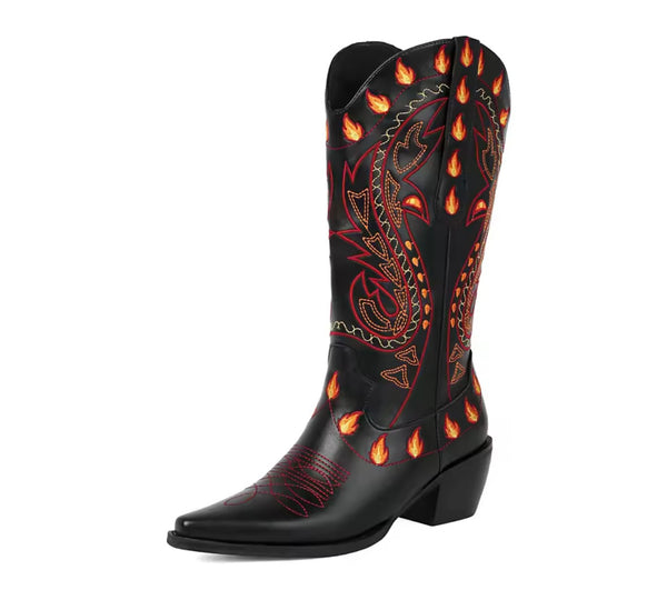 Women Printed Fashion Faux Leather Knee High Western Boots