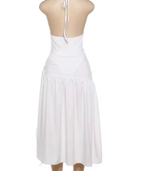 Women Sexy Sleeveless Solid Color Bodysuit Two Piece Skirt Set