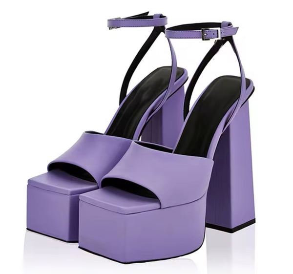 Women Color Fashion Faux Leather Square Toe Platform Sandals