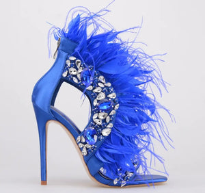 Women Fashion Bling Faux Fur High Heel Sandals