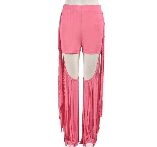 Women Fashion Fringe Tassel Cut Out Pants